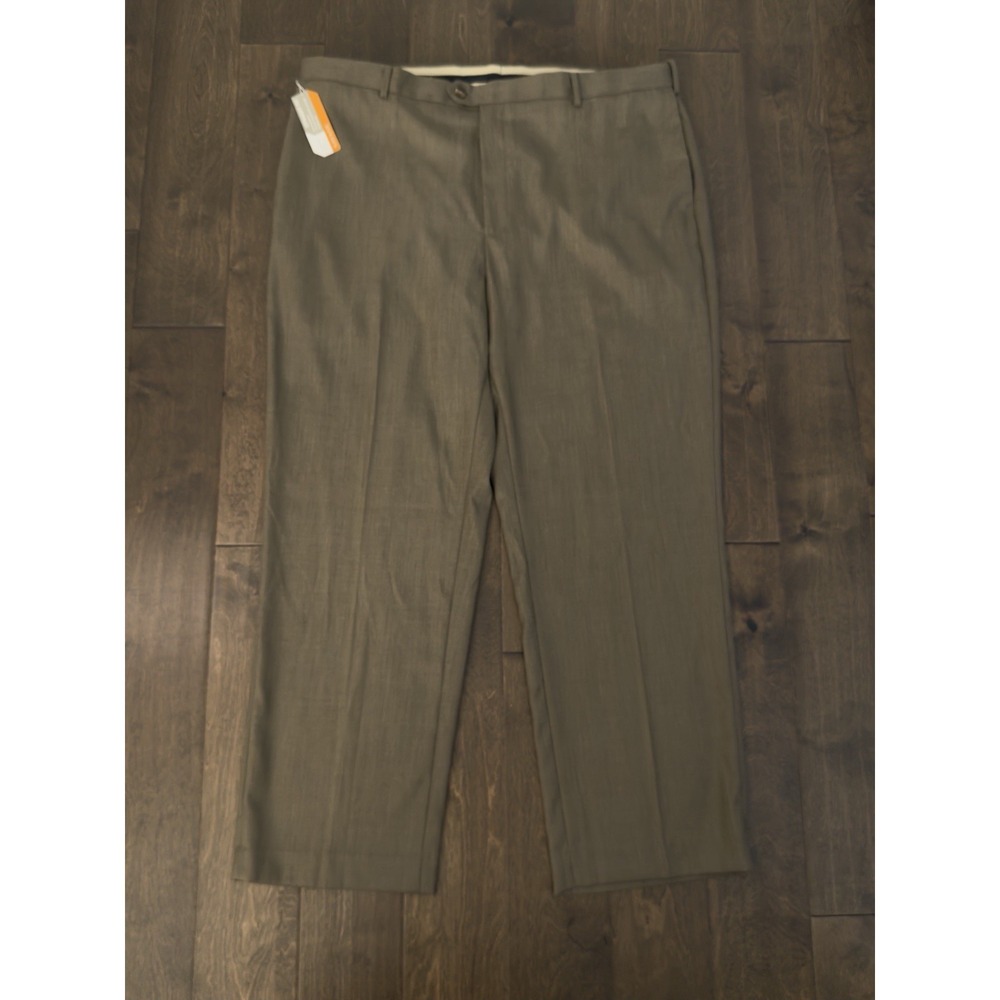 NWT Savane Comfort Expandable Waist Mens Brown Flat Front Dress Pant Size 46X32